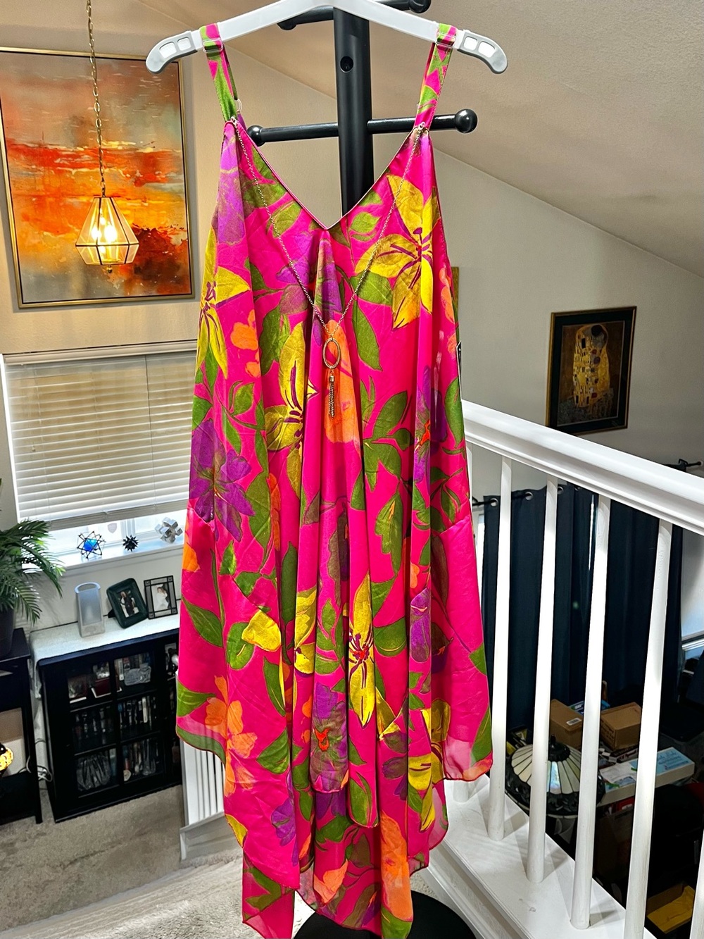 NWT Mlle Gabrielle Pink Floral Maxi Dress With Removable Necklace